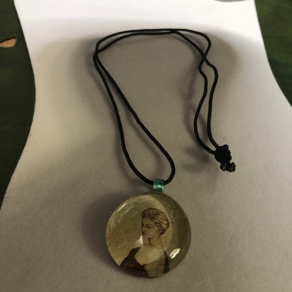 Vintage Style Lady Photo Necklace, Handmade, Pendant on a Rope 30” - Picture 3 of 5